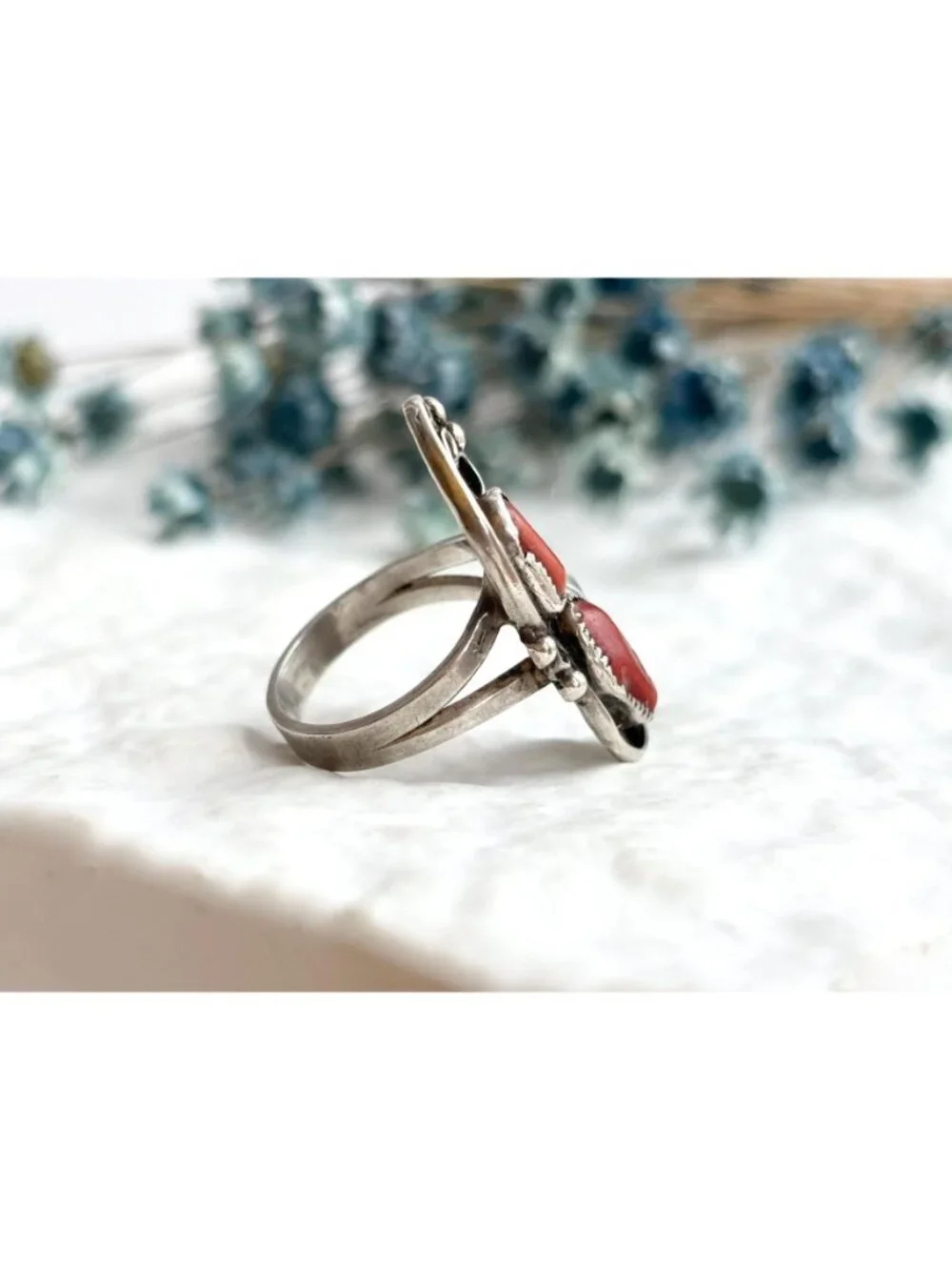 ZUNI Coral WILD SMITH Southwest Sterling Silver 925 Vintage Ring - sz 4.5